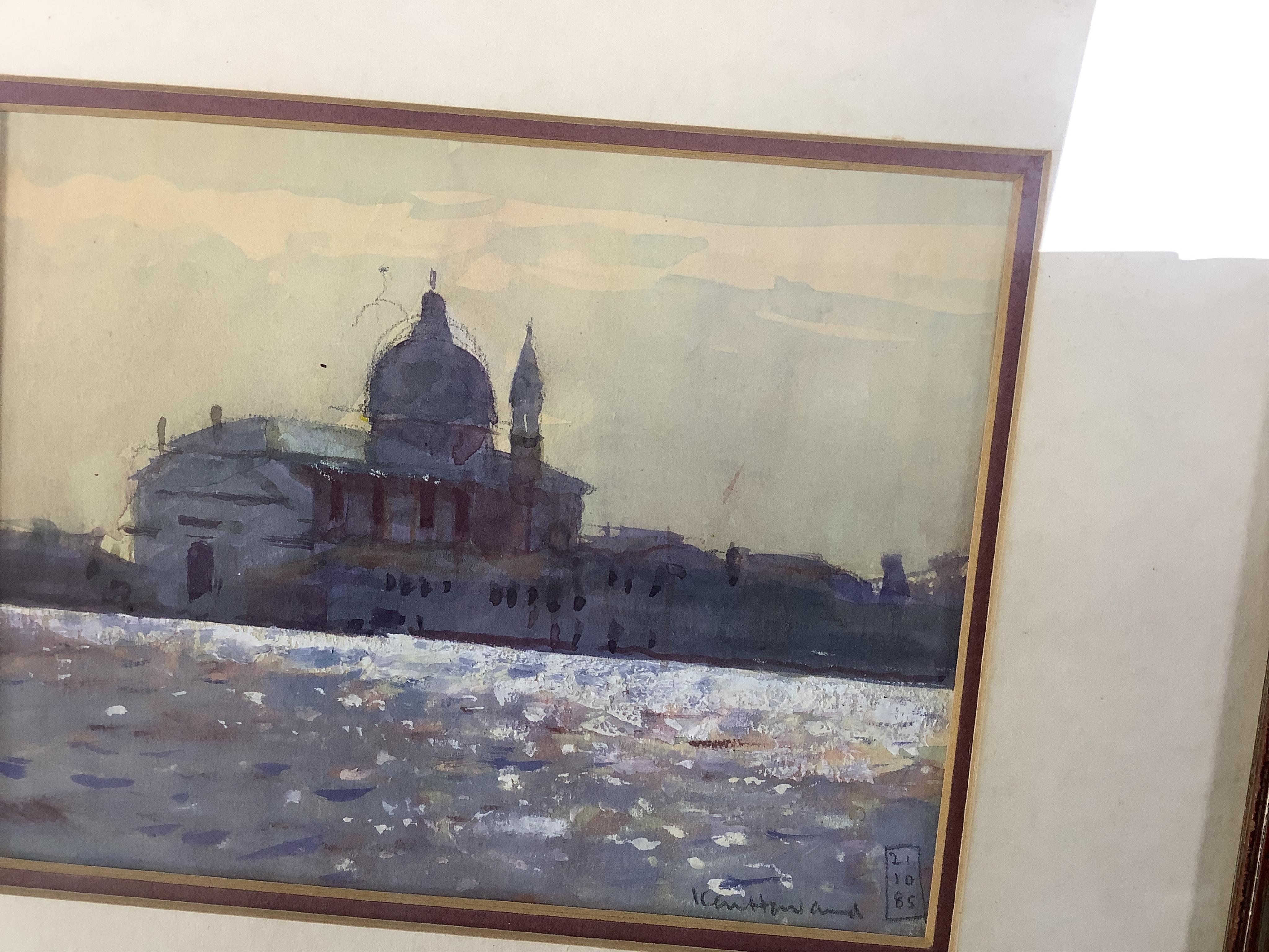 Ken Howard (1932-2022), watercolour, Santa Maria della Salute, Venice, signed and dated 21.10.85., 12 x 15cm. Condition - good